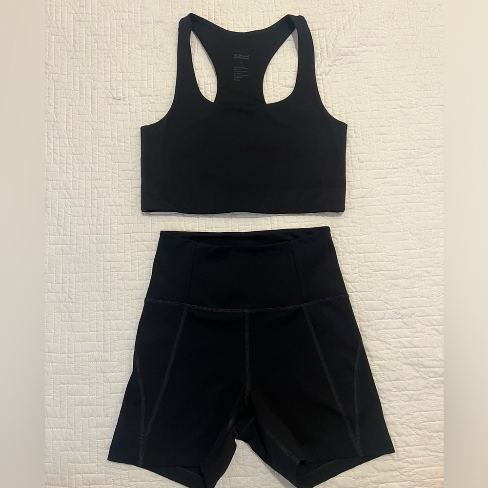 Girlfriend Collective Paloma Black Bra & High Rise Run Shorts Set Size S/XS